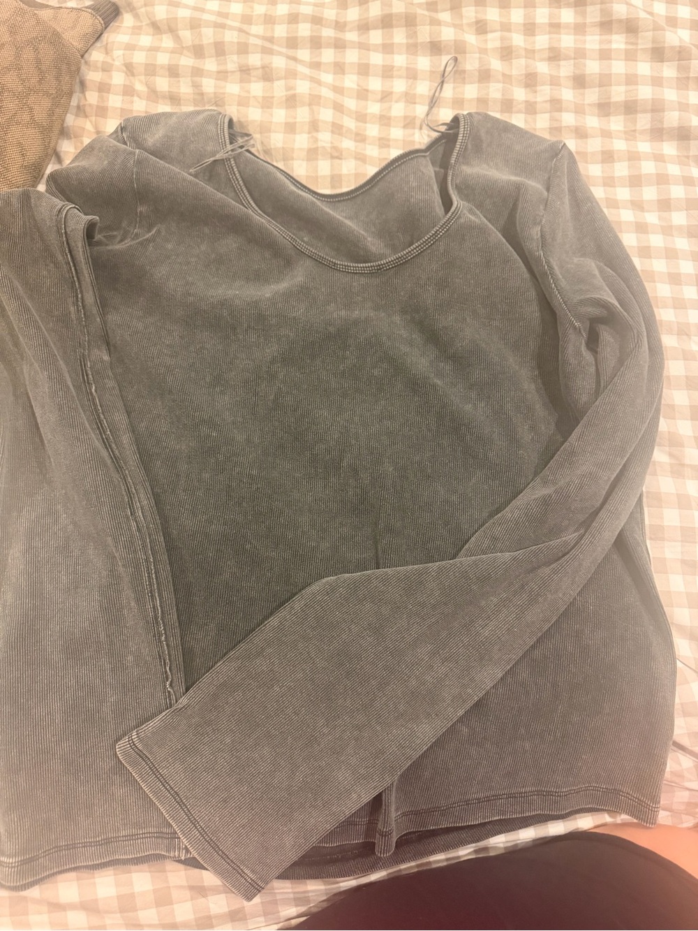 Washed Gray Women's Long Sleeve Crewneck ribbed shirt